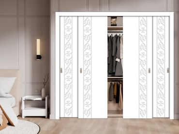 4 Leaf Bypass Sliding Closet Door With Modern Engraved Design 4SCD - 2253