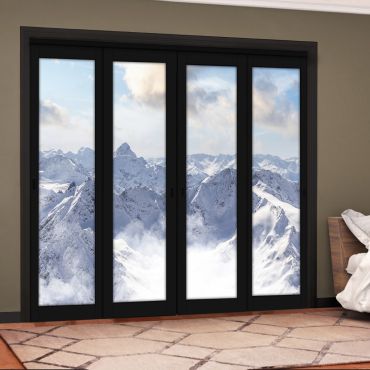 4 Leaf Handcrafted Bypass Sliding Painted Black Closet Door Digital Printing HSSB- 2102