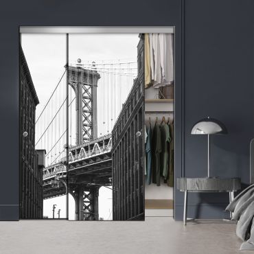 Frameless 2 Leaf Sliding Closet Bypass Digital Printing Glass Door with Hardware CGD - 2150