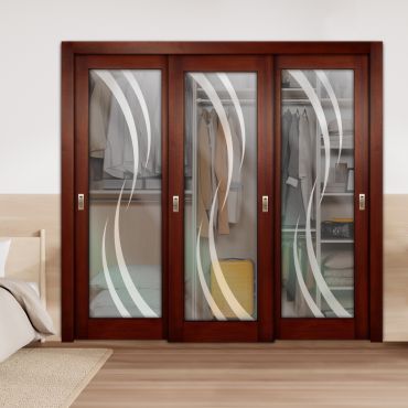 3 Leaf Premium Line Bypass Sliding Closet Door with Glass Insert & Frosted Design PBS3-1691