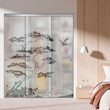 3 Panel Frameless Closet Glass Sliding Bypass Door Fsg3-1553