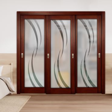 3 Leaf Premium Line Bypass Sliding Closet Door with Glass Insert & Frosted Design PBS3-1691