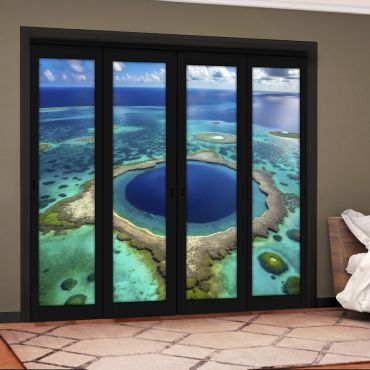 4 Leaf Handcrafted Bypass Sliding Painted Black Closet Door Digital Printing HSSB- 2103