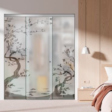 3 Panel Frameless Closet Glass Sliding Bypass Door Fsg3-1554