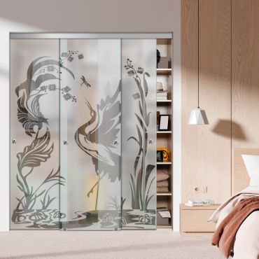 3 Panel Frameless Closet Glass Sliding Bypass Door Fsg3-1555