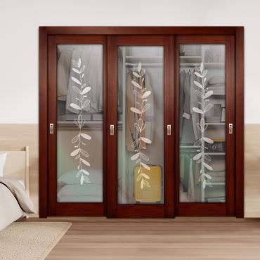 3 Leaf Premium Line Bypass Sliding Closet Door with Glass Insert & Frosted Design PBS3-1693