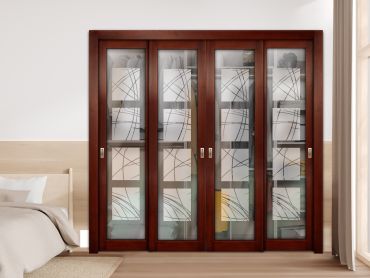 4 Leaf Premium Line Bypass Sliding Closet Door with Glass Insert & Frosted Design PBSW-1728