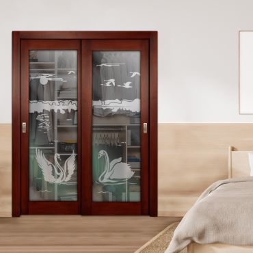 2 Leaf Premium Line Bypass Sliding Closet Door with Hardware & Frosted SD - 1663