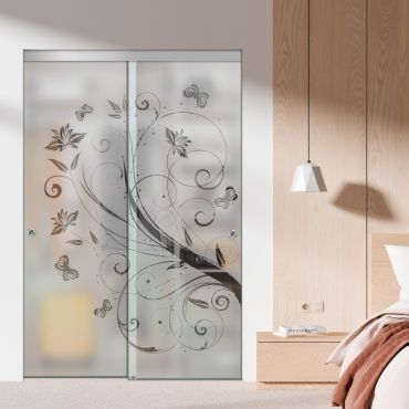 Frameless 2 Leaf Sliding Closet Bypass Glass Door with Hardware CGD - 1526