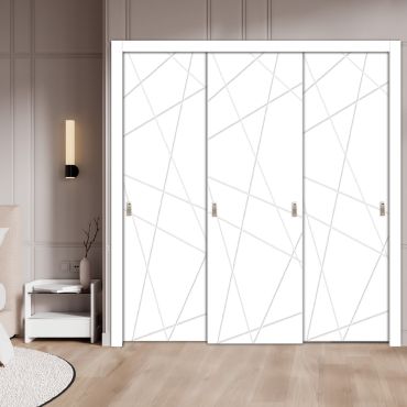  3 Leaf Bypass Sliding Closet Door With Modern Engraved Design 3SCD - 2223