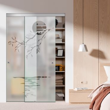 Frameless 2 Leaf Sliding Closet Bypass Glass Door with Hardware CGD - 1527