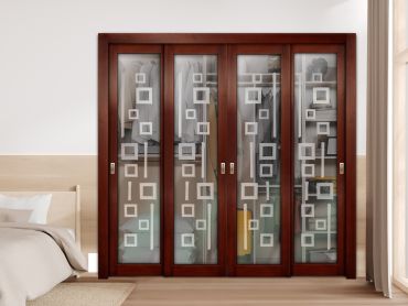 4 Leaf Premium Line Bypass Sliding Closet Door with Glass Insert & Frosted Design PBSW-1729