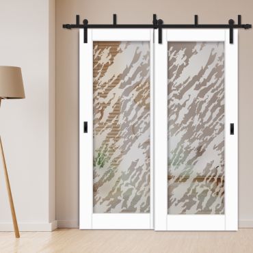 2 Leaf Sliding Barn Bypass Doors with Glass Insert BGD-1120