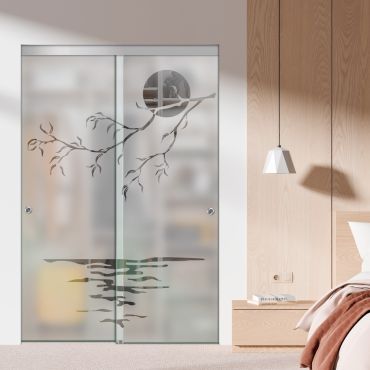 Frameless 2 Leaf Sliding Closet Bypass Glass Door with Hardware CGD - 1527