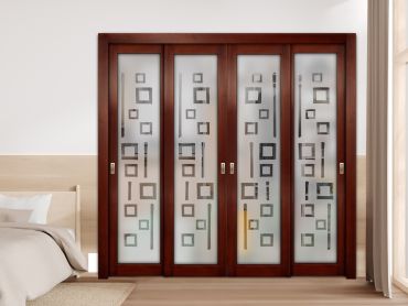 4 Leaf Premium Line Bypass Sliding Closet Door with Glass Insert & Frosted Design PBSW-1729