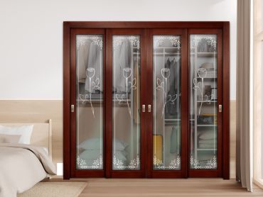4 Leaf Premium Line Bypass Sliding Closet Door with Glass Insert & Frosted Design PBSW-1730