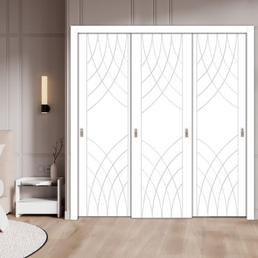  3 Leaf Bypass Sliding Closet Door With Modern Engraved Design 3SCD - 2225