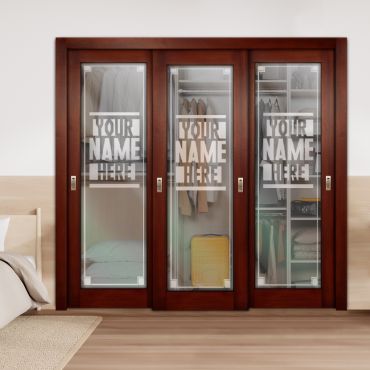 3 Leaf Premium Line Bypass Sliding Closet Door Customized (With Your Name) with Glass Insert -1696
