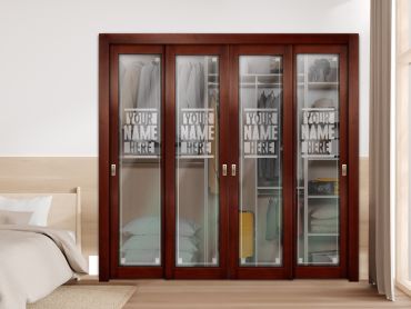 4 Leaf Premium Line Bypass Sliding Closet Door Customized (With Your Name) and Glass Insert -1703