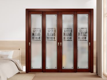 4 Leaf Premium Line Bypass Sliding Closet Door Customized (With Your Name) and Glass Insert -1703