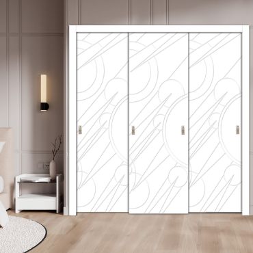  3 Leaf Bypass Sliding Closet Door With Modern Engraved Design 3SCD - 2226