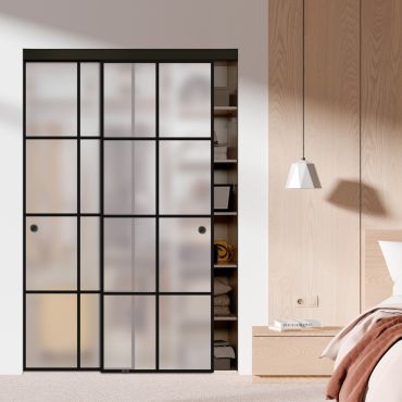 2 Leaf Industrial Style Frameless Closet Sliding Glass Doors LFG2 - 1922