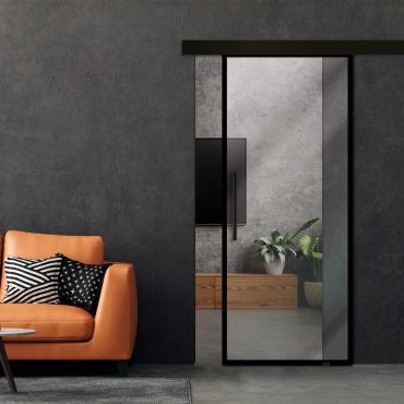 Frameless Sliding Barn Door Industrial Style with Black Hardware (Complete Kit) FSBDI- 0282