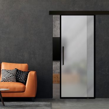 Frameless Sliding Barn Door Industrial Style with Black Hardware (Complete Kit) FSBDI- 0282