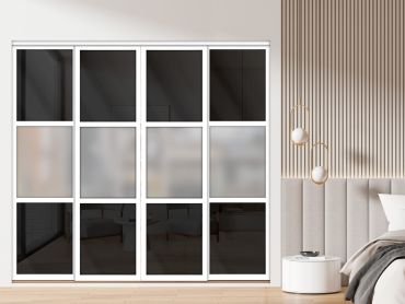 3 Panel Closet Door with Frosted & Black Painted Glass Insert SD-1805