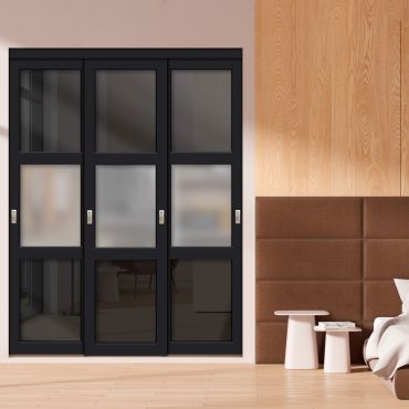 3 Panel Closet Door with Different Glass - Black Glass Painted Panel Insert SD-1771