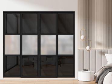 3 Panel Closet Door with Frosted & Black Painted Glass Insert SD-1805