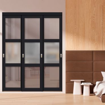 3 Panel Closet Door with Different Glass - Chocolate Pretzel Glass Painted Panel Insert SD-1777