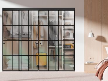 4 Leaf Industrial Style Frameless Closet Sliding Glass Doors LFG4 - 1926