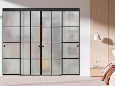 4 Leaf Industrial Style Frameless Closet Sliding Glass Doors LFG4 - 1926