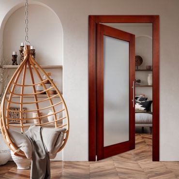 Self-Closing Wood Interior Door with Glass Insert (Frosted Glass) PWGD-1393