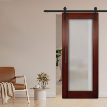 Frosted 1 Lite Sliding Barn Door with Glass Insert WGDA - 0254
