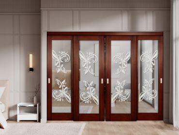 4 Leaf Premium Line Bypass Sliding Closet Door with Mirror Insert & Frosted Design SCD-0300