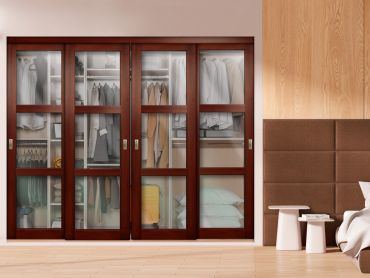 4 Leaf Clear Glass Sliding Bypass Closet Door Shaker Style SD-1778