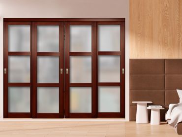 4 Leaf Frosted Glass Sliding Bypass Closet Door Shaker Style SD-1779