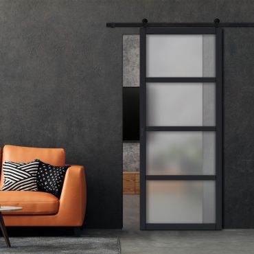 Loft Style Sliding Barn Door with Glass Panel LSBD-1405