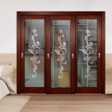 3 Leaf Premium Line Bypass Sliding Closet Door with Glass Insert & Frosted Design PBS3-1669