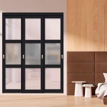 3 Panel Closet Door with Different Glass - Rose Blush Glass Painted Panel Insert SD-1772