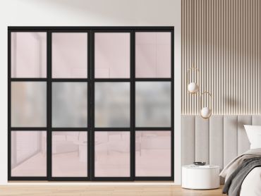 3 Panel Closet Door with Frosted & Rose Blush Painted Glass Insert SD-1806