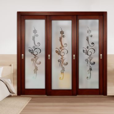 3 Leaf Premium Line Bypass Sliding Closet Door with Glass Insert & Frosted Design PBS3-1669