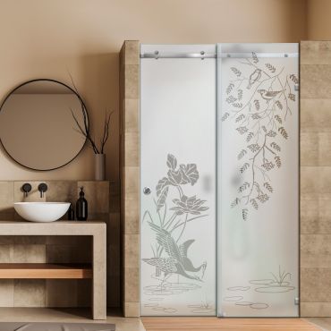 Frameless Sliding Glass Shower Door with Frosted Design FSGS - 1981