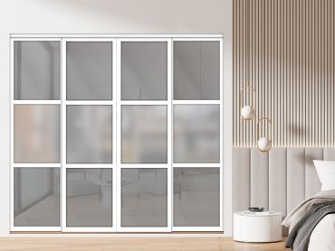 3 Panel Closet Door with Frosted & Slate Mine Painted Glass Insert SD-1807