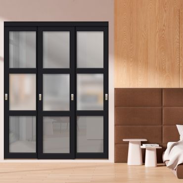 3 Panel Closet Door with Different Glass - Slate Mine Glass Painted Panel Insert SD-1773