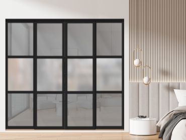 3 Panel Closet Door with Frosted & Slate Mine Painted Glass Insert SD-1807