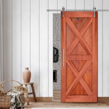 Wire Brushed Pattern Wood Vertical Line Sliding Barn Door WD - 1464