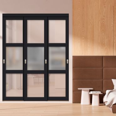 3 Panel Closet Door with Different Glass - Taupe Tapestry Glass Painted Panel Insert SD-1774